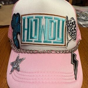 Pink Western Cowgirl Howdy cowboy hat lightning bolt star Patch Trucker Hat